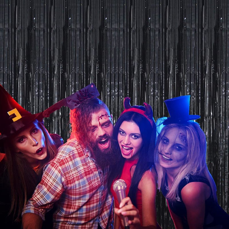 GOER 3.2 ft x 9.8 ft Metallic Tinsel Foil Fringe Curtains Party Photo Backdrop Party Streamers for Halloween,Birthday,Graduation,New Year Eve Decorations Wedding Decor (4 Packs,Black) - Image 3